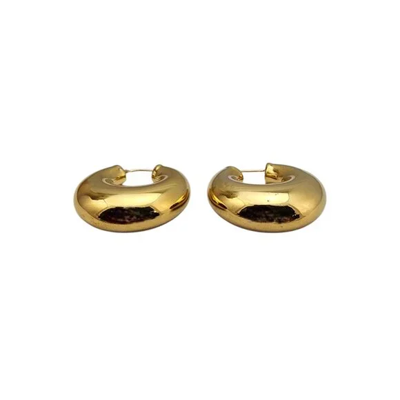 14K Yellow Gold Puffy Hoop Earrings #22716